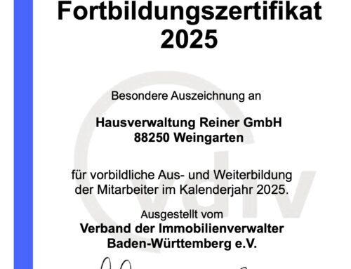 Fortbildungszertifikat 2025 Hausverwaltung Reiner GmbH